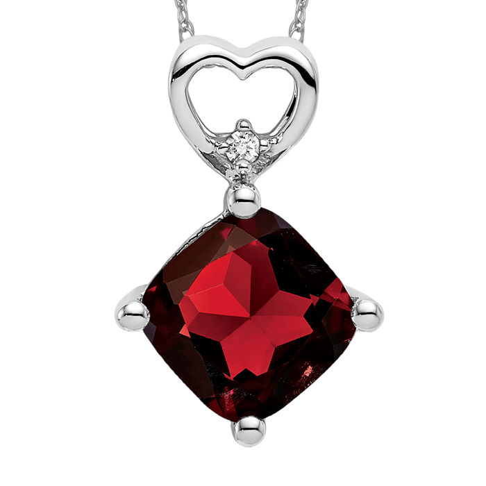 14K Solid White Gold Garnet Diamond Heart Floating Chain Slide Necklace