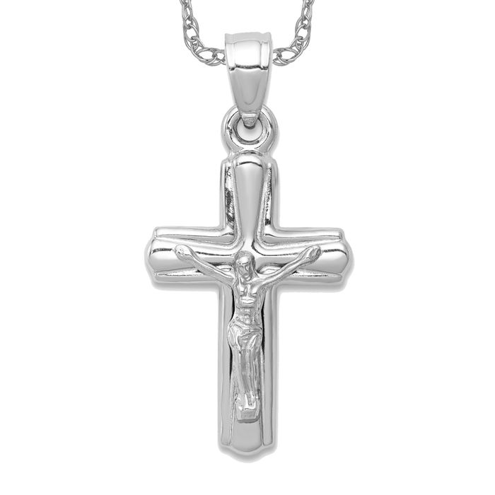 14K Solid White Gold Reversible Jesus Crucifix Cross Necklace - Picture 11 of 12