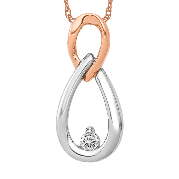 14K Solid Two Tone Rose White Gold Diamond Teardrop Infinity Twisted Love Knot Symbol Floating Chain Slide Pendant Necklace Pear Charm