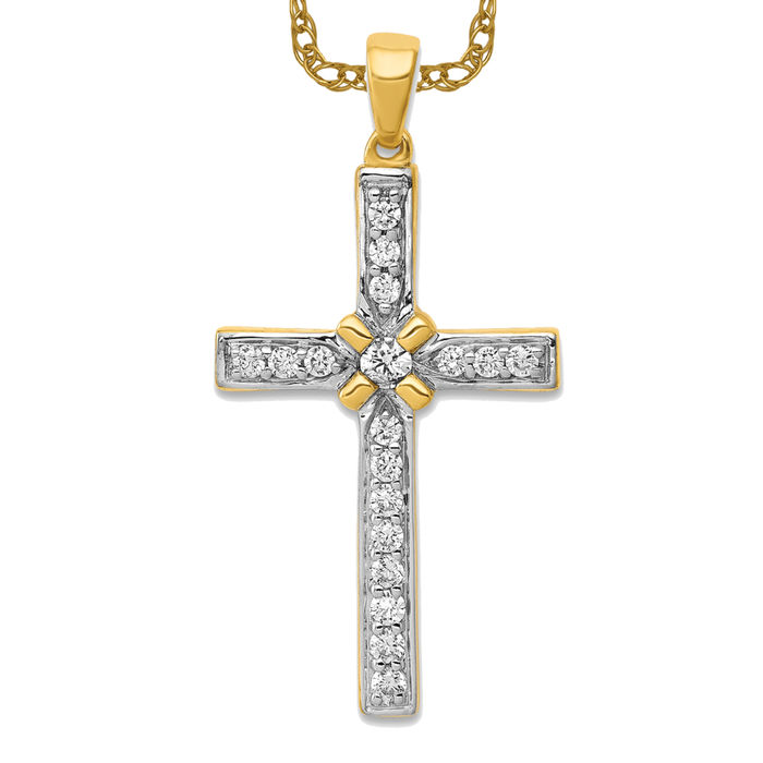 14K Diamond -Cut Latin popular Cross Pendant New Religious Charm Yellow Gold