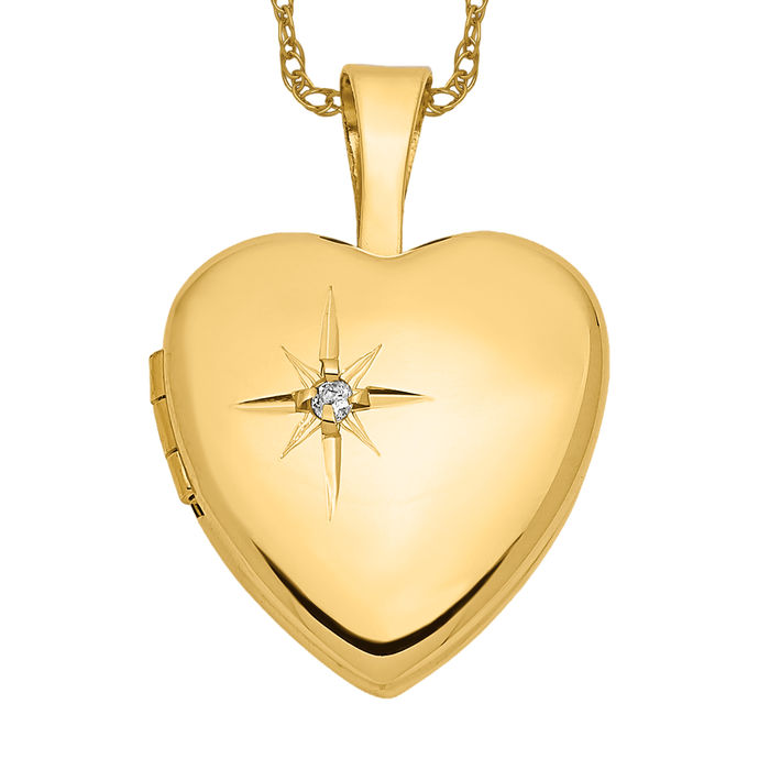 14K Solid Yellow Gold Diamond Heart Locket Necklace - Picture 14 of 25