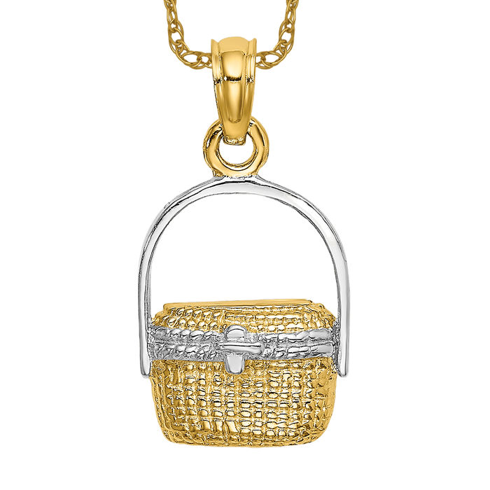 14K Solid Yellow Gold Lightship Nantucket Basket Necklace