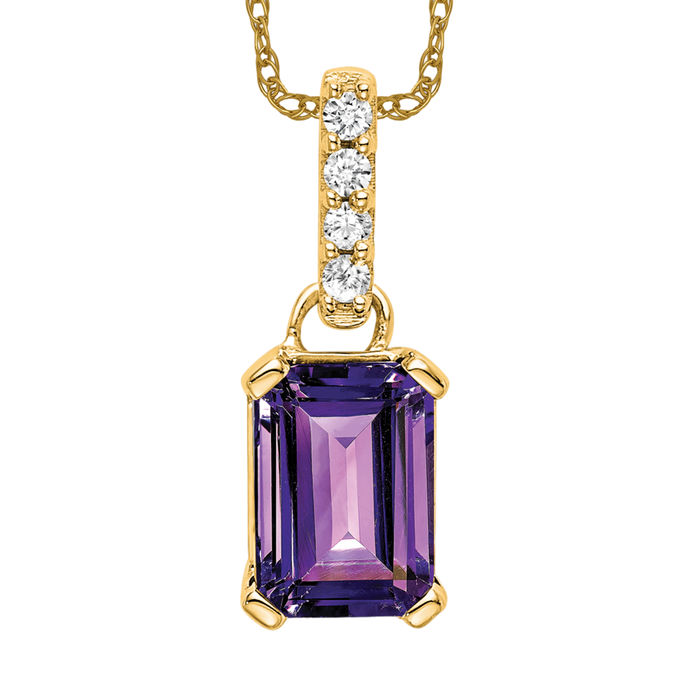 14K Solid Yellow Gold Amethyst Diamond Necklace - Picture 10 of 12