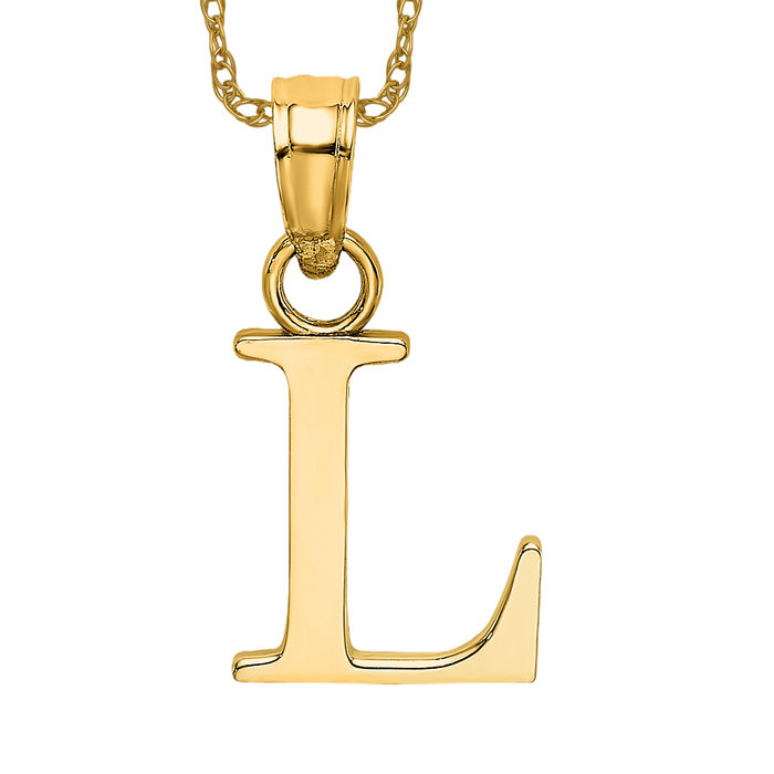 14K Solid Yellow Gold Letter L Initial Necklace - Picture 9 of 12