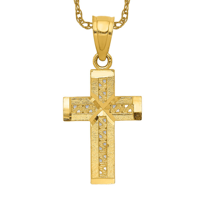 Collar Cruz Oro Amarillo Sólido 14K - Imagen 9 de 12