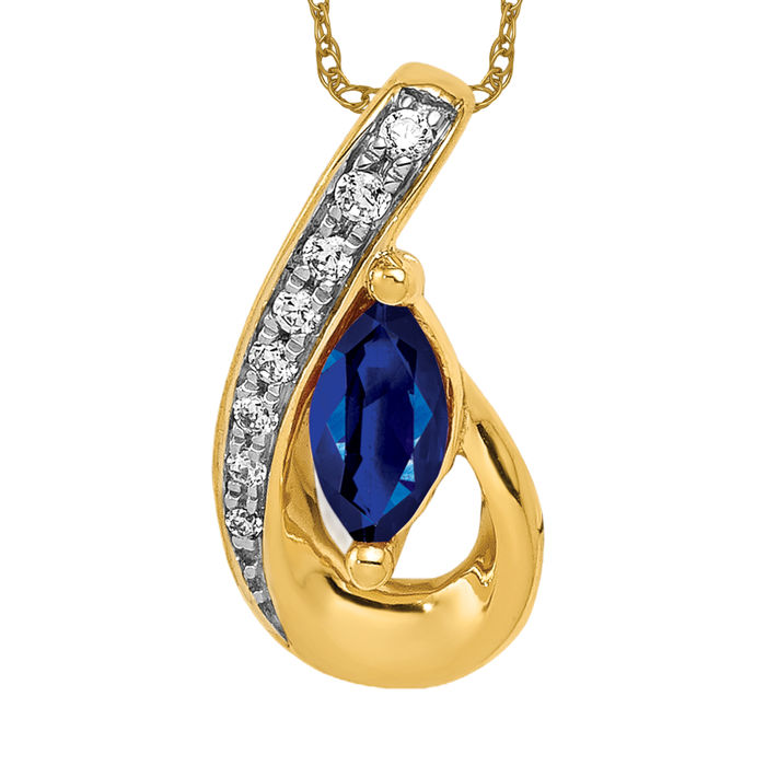 Collar Diamante Zafiro Azul Lágrima Oro Amarillo Sólido 14K - Imagen 9 de 12