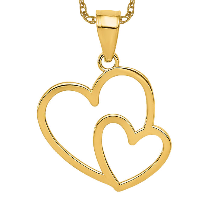 14k Yellow Gold 6mm Pearl popular Double Heart Necklace Pendant