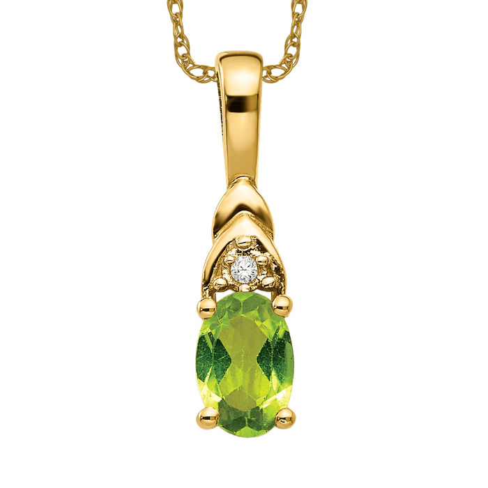 14K Solid Yellow Gold Peridot Diamond Necklace - Picture 10 of 12