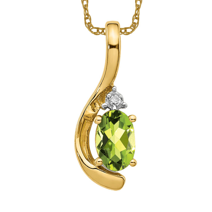 14K Solid Yellow Gold Peridot Diamond Necklace - Picture 10 of 12