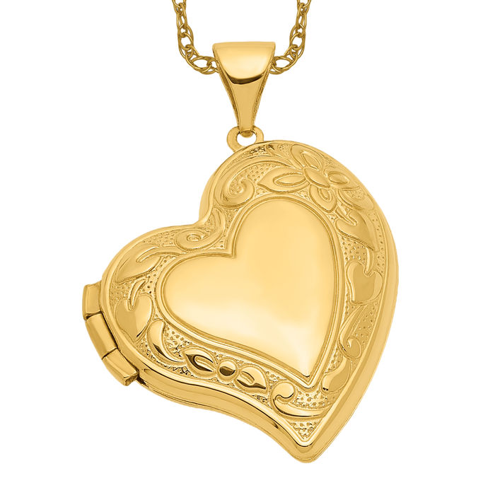 14K Solid Yellow Gold Heart Personalized Photo Locket Necklace Picture Pendant Charm