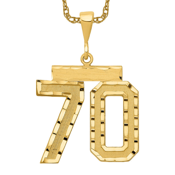 14K Solid Yellow Gold Number 70 Necklace Chain Pendant Charm