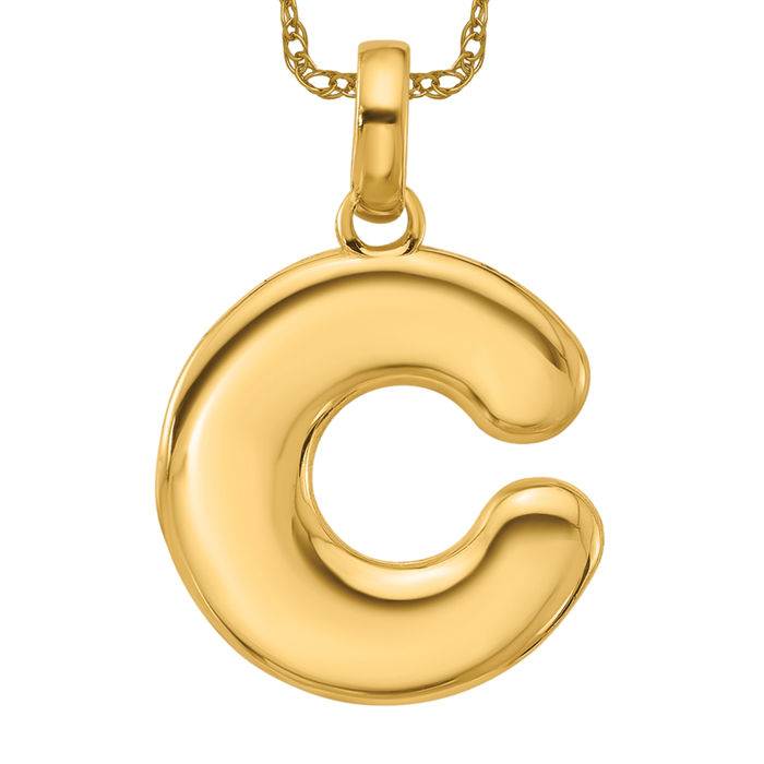 14K Solid Gold retailer Initial Letter C Pendant