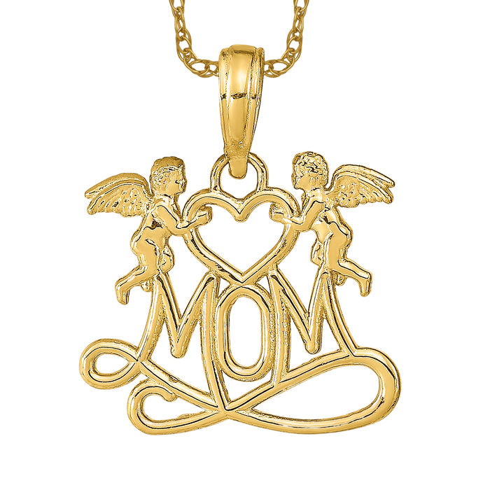 14k Yellow Gold Angel Mom cheapest Heart Pendant Charm