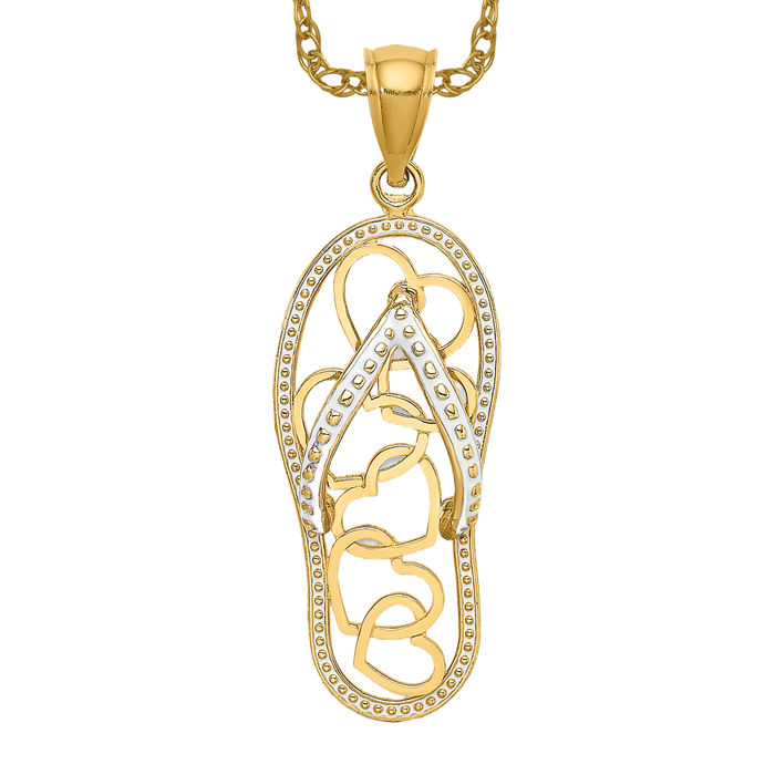 14k Yellow Gold Flip Flop Pendant With Enamel – Dangle Charm For Necklace (No Chain) - View #4