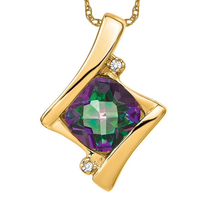 14K Solid Yellow Gold Mystic Fire Topaz Diamond Necklace - Picture 10 of 12
