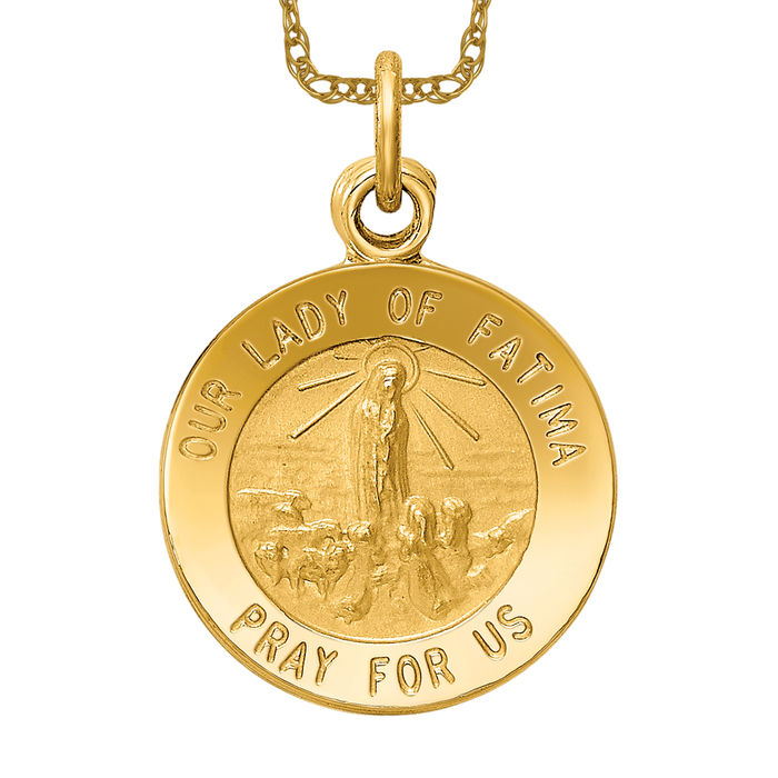 14K Solid Yellow Gold Our Lady of Fatima Necklace