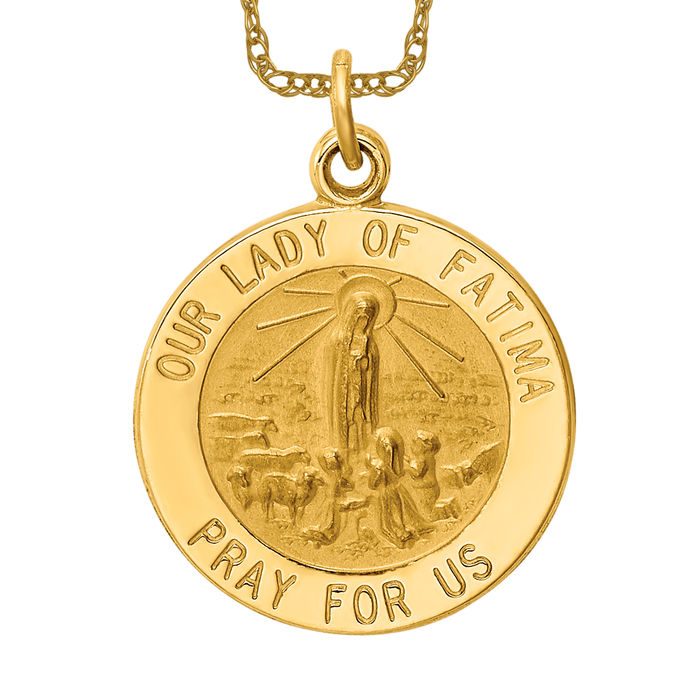 14K Solid Yellow Gold Our Lady of Fatima Necklace