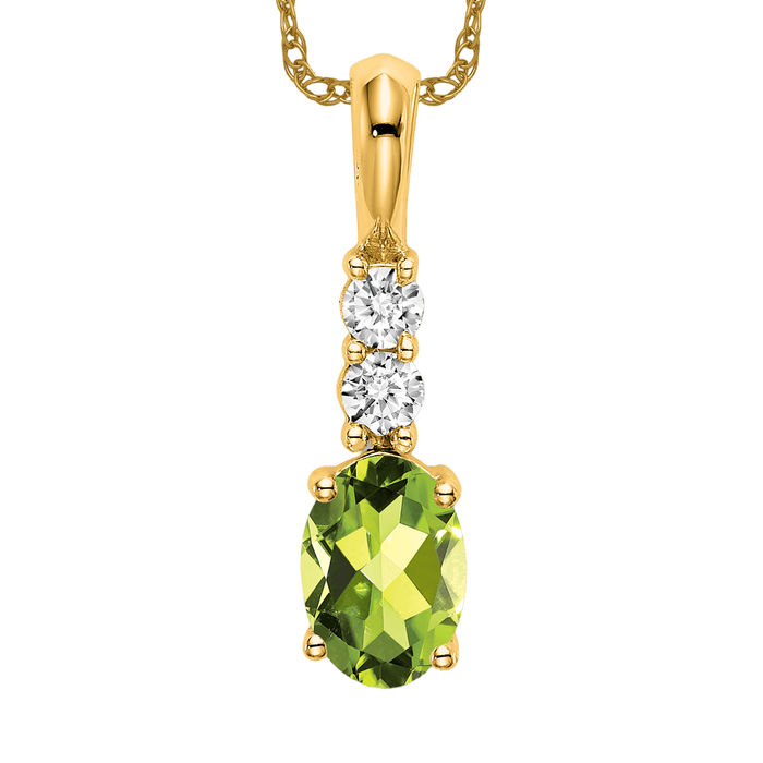 Collier diamant péridot ovale or économies jaune massif 14 carats