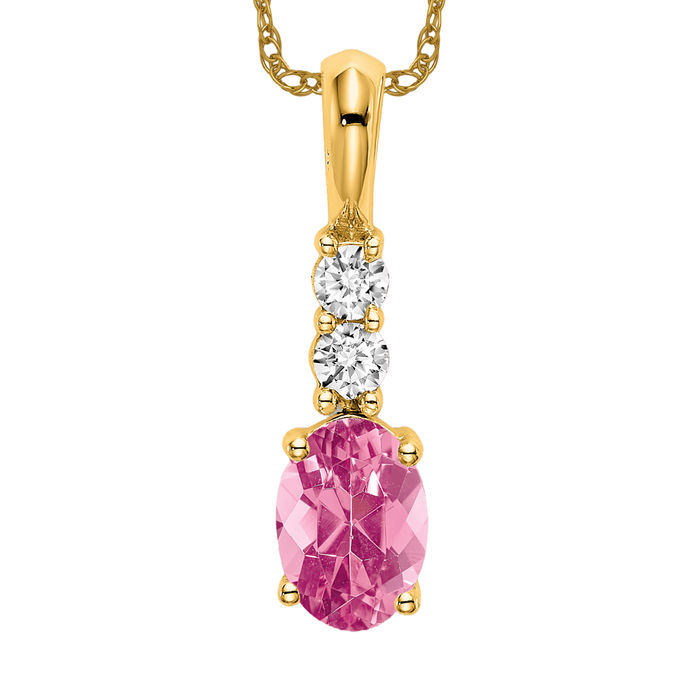 14K Solid Yellow Gold Oval Tourmaline Diamond Necklace - Picture 9 of 12