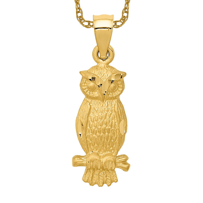 14k Solid Gold Owl newest Bird Necklace - 14k Real Gold CZ Wisdom Charm