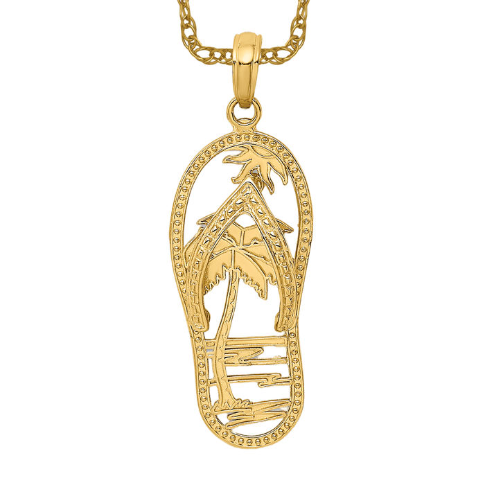 10K Yellow Gold Flip Flop Charm Pendant Necklace - Beach-Themed Jewelry, Hand-Polished, Made In USA - View #11