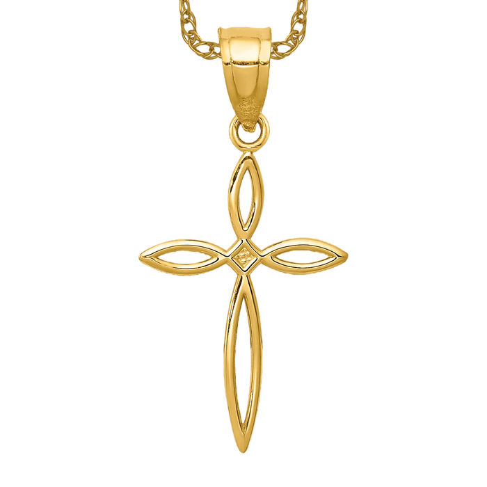 14K Solid Yellow Gold Passion Cross Necklace