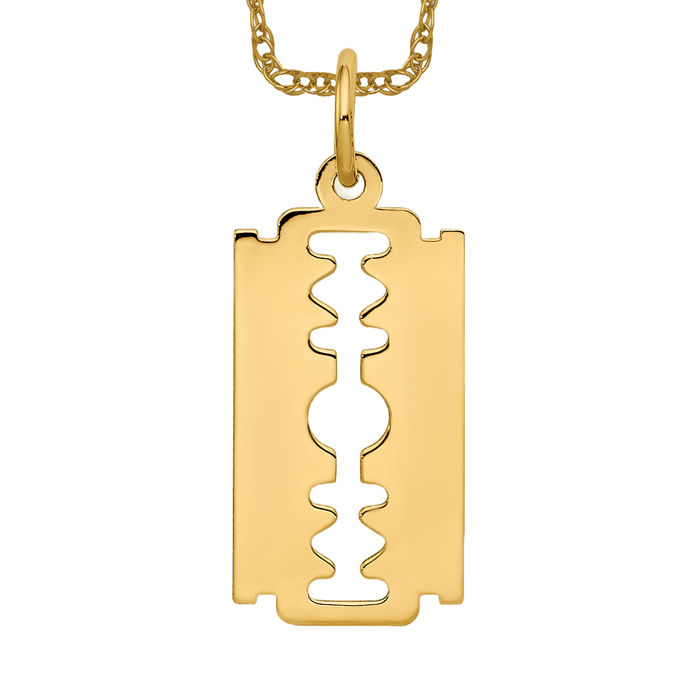 14K Solid Yellow Gold Razor Blade Necklace - Picture 11 of 12