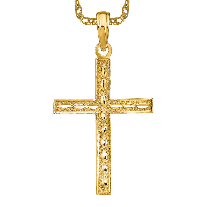 14K Solid Yellow Gold Reversible Faith Hope Love Cross Necklace - Picture 9 of 12