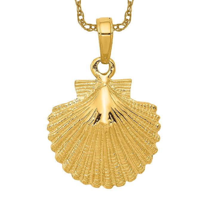 14K Solid Yellow Gold Scallop Shell Necklace - Picture 10 of 12