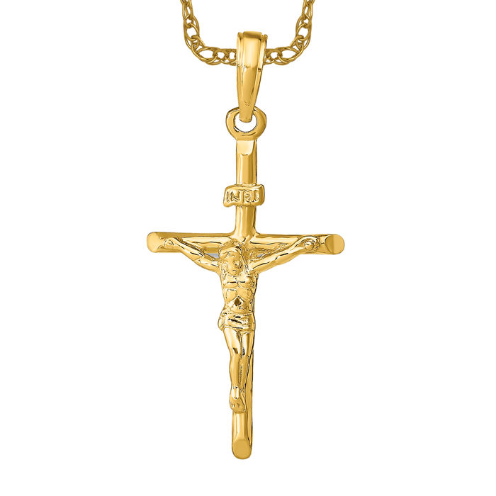 Men 18K 2024 Yellow Gold Diamond Jesus Christ Crucifix Cross Pendant