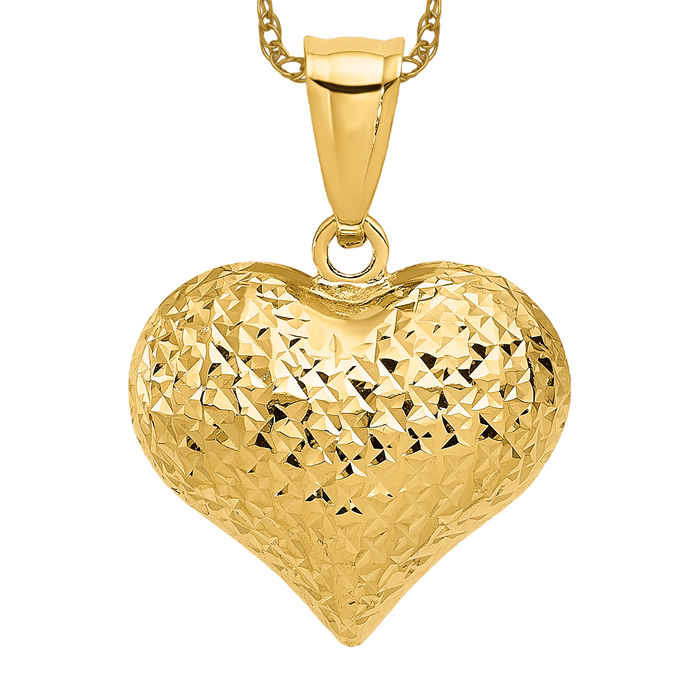 14K Solid Yellow Gold Heart Necklace Love Pendant Charm