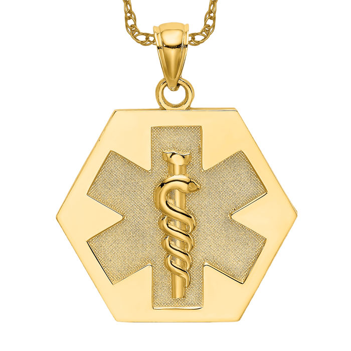 14K Solid Yellow Gold Back Caduceus Medical Alert Necklace | eBay