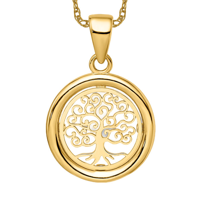 14 Karat Massive Gelbgold Lebensbaum Runde Halskette - Bild 8 von 12