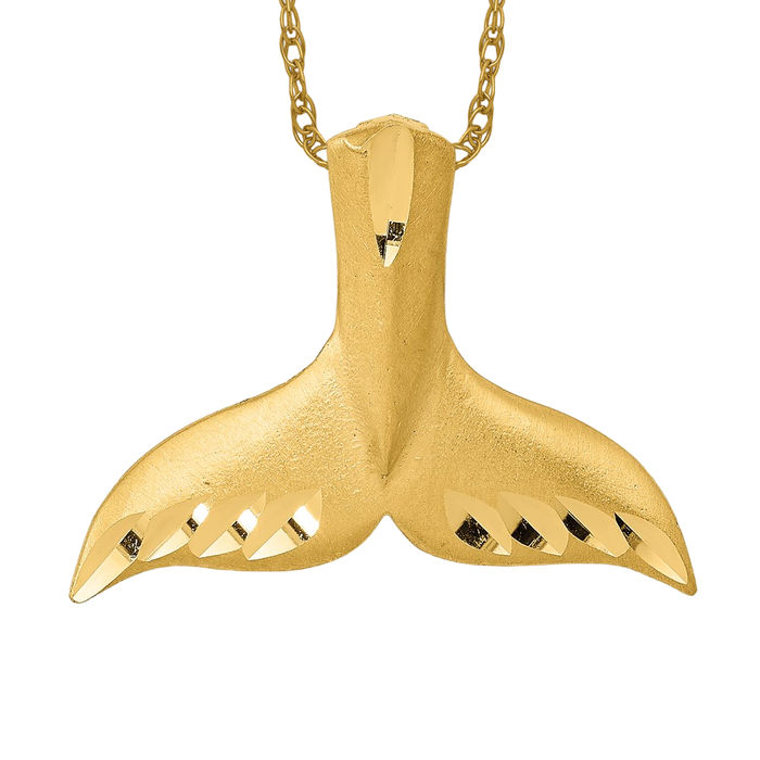 14K Solid Yellow Gold Whale Tail Fish Mermaid Slide Chain Necklace - Picture 11 of 12