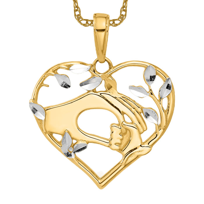 Womens 14K Yellow authentic Gold MoM Heart Pendant