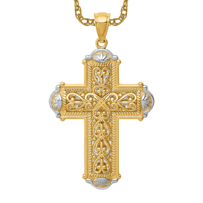14K Solid Two Tone Gold Reversible Cross Necklace | eBay