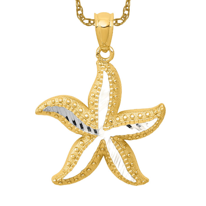 14K Solid Two Tone Gold Starfish Necklace - Picture 10 of 12