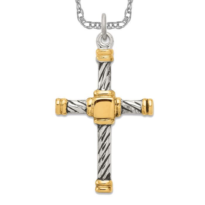 925 Sterling Silver 18K Gold Cross Necklace