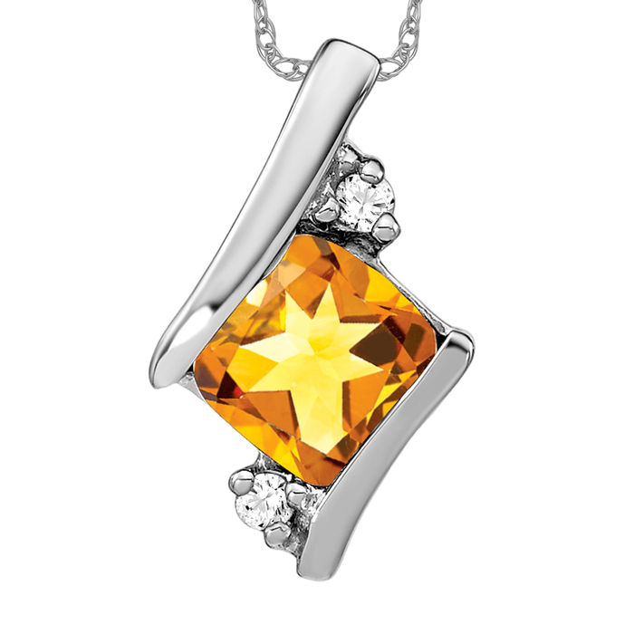 925 Sterling Silver Cushion-cut Citrine Diamond Necklace - Picture 10 of 12