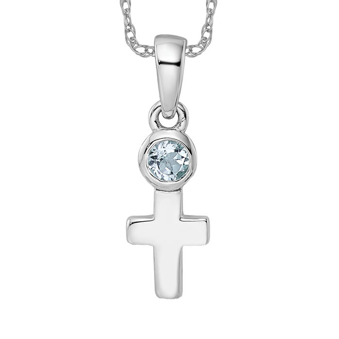 925 Sterling Silver Blue Aquamarine Latin Mexican Holy Cross Necklace Gemstone Pendant Charm March Birthstone Jewelry