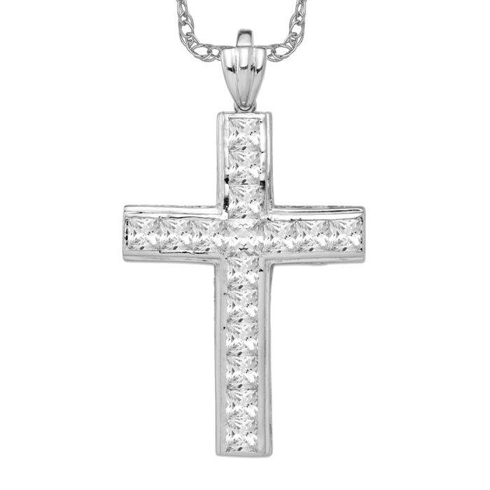 925 Sterling Silver CZ Cross Necklace - Picture 9 of 12