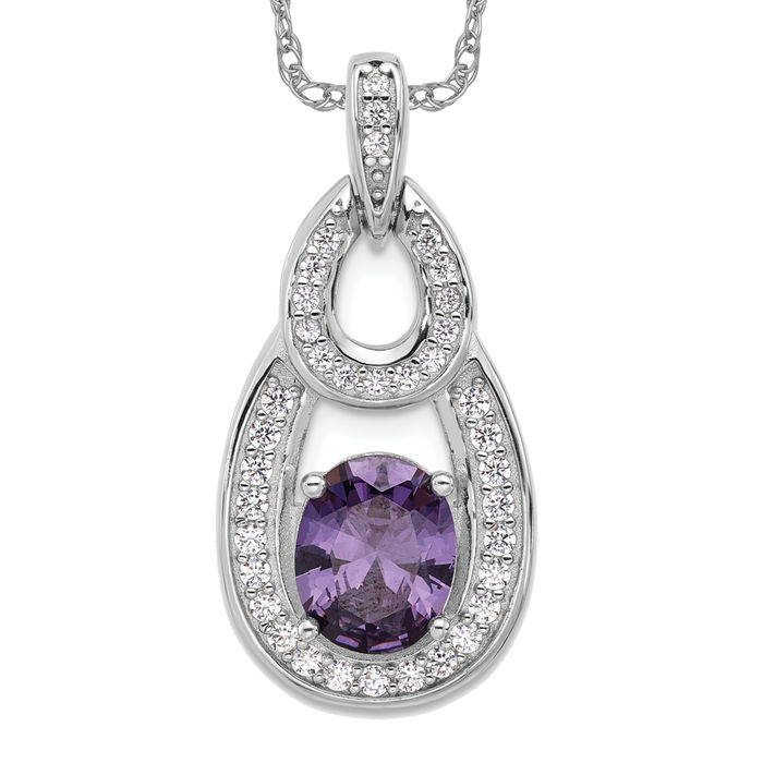 925 Sterling Silver CZ Purple Necklace - Picture 10 of 12