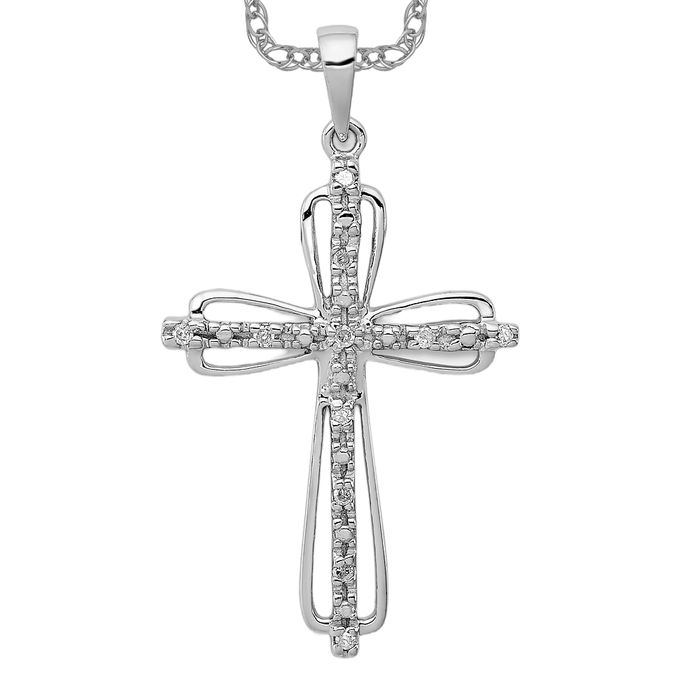 925 Sterling Silver Diamond Cross Necklace - Picture 2 of 3