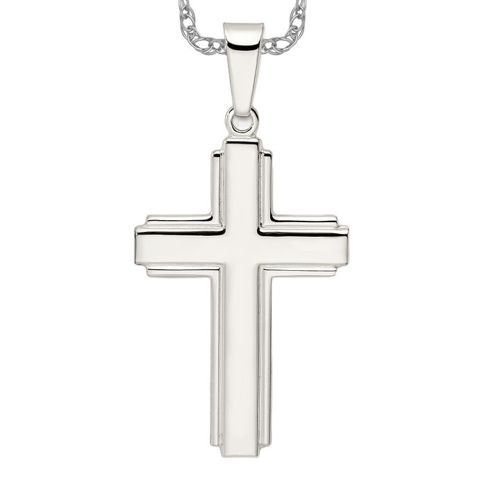 925 Sterling Silver Edge Cross Necklace