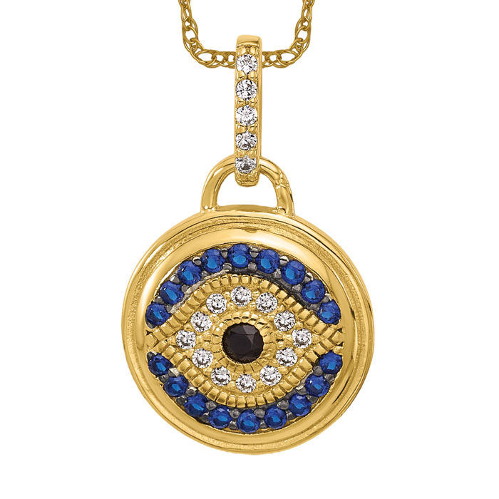 925 Sterling Silver Gold Black CZ Crystals Hamsa Blue Necklace - Picture 10 of 12