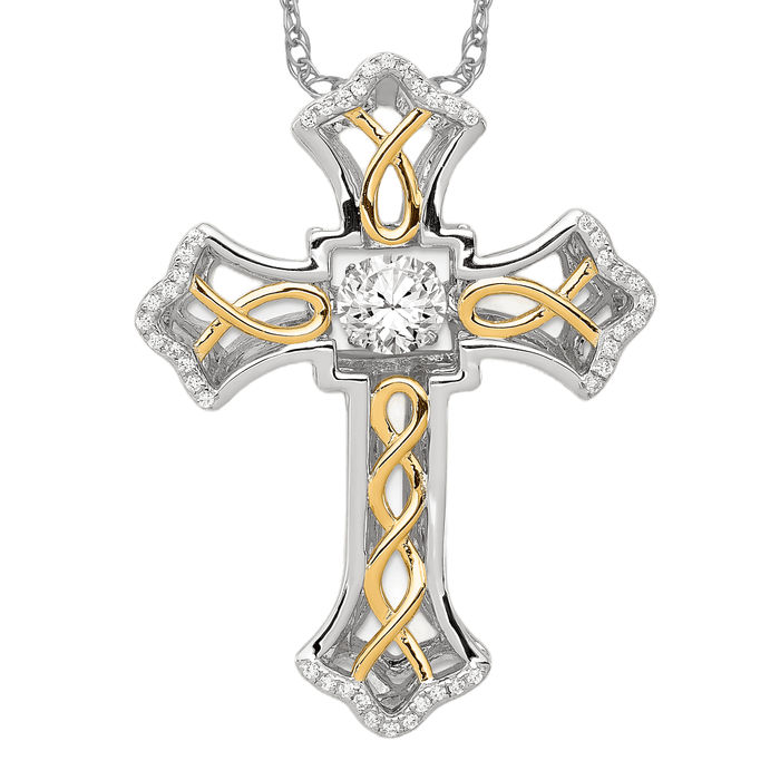 925 Sterling Silver Gold Plated CZ Cross Necklace - Picture 11 of 12