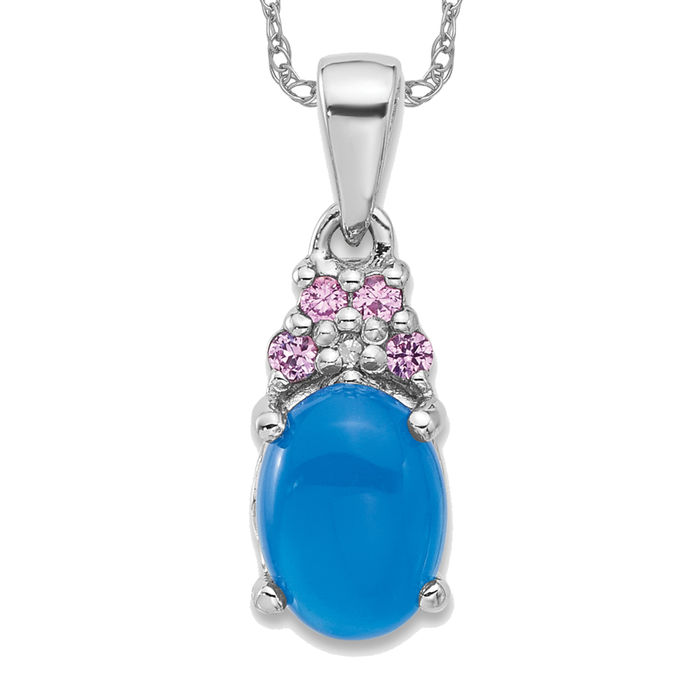 Sterling Silver Onyx, Created Pink Sapphire and Diamond Pendant Sterling Silver Onyx, Created Pink Sapphire and Diamond Pendant