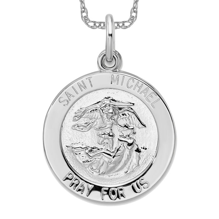 Store St Michael Archangel Medal Necklace in Silver, Saint Michael Pendant For Family, Oxidized Faith Medallion Necklace For Dad, Angel Necklace