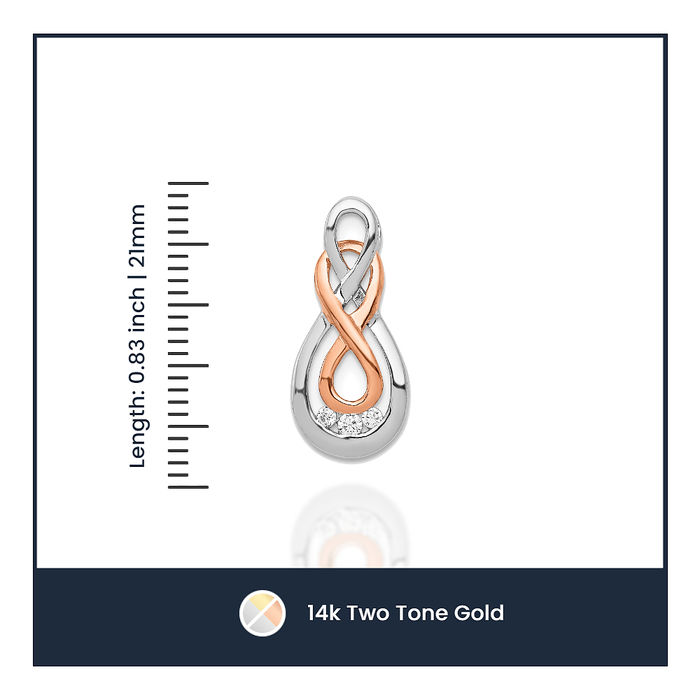 14K Solid Two Tone Rose White Gold Diamond Double Infinity Twisted Love Knot Symbol Floating Chain Slide Pendant Necklace Charm