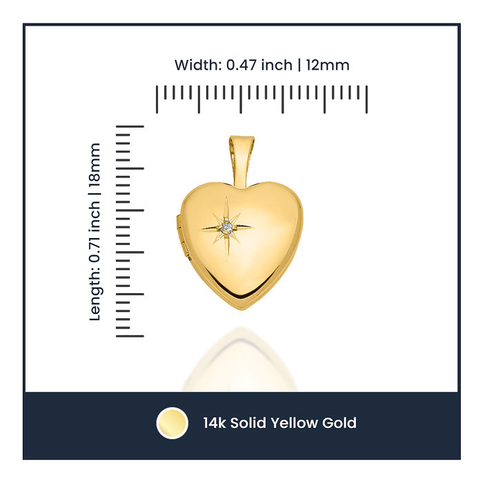 14K Solid Yellow Gold Diamond Heart Locket Necklace - Picture 21 of 25